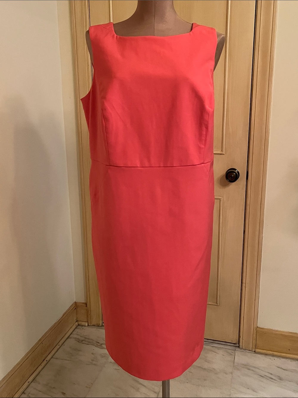 TALBOTS Career Garden Party Minimalist SQ Neck Sleeveless Coral Sheath Dress 14W